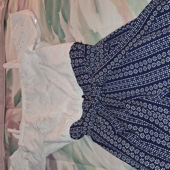 NWOT,NavyBlue&White,Floral with White,Lace,Off Shoulder, Attached Top,Jumpsuit - Picture 5 of 9